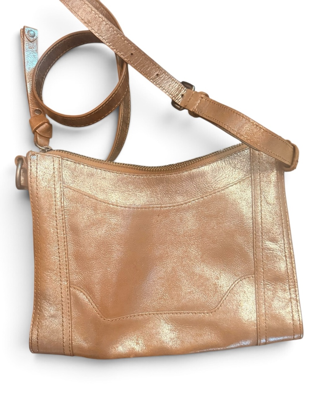Frye Leather Crossbody Bag in Metallic Camel